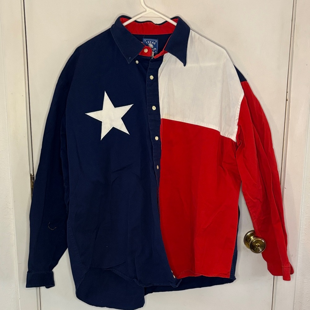 Vintage Texas Cotton red white blue star western long sleeve shirt Size XXL